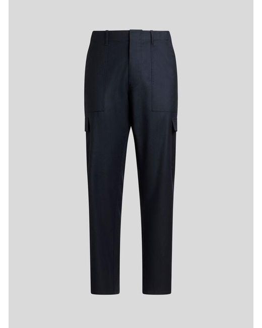 Etro Blue Wool Cargo Trousers for men