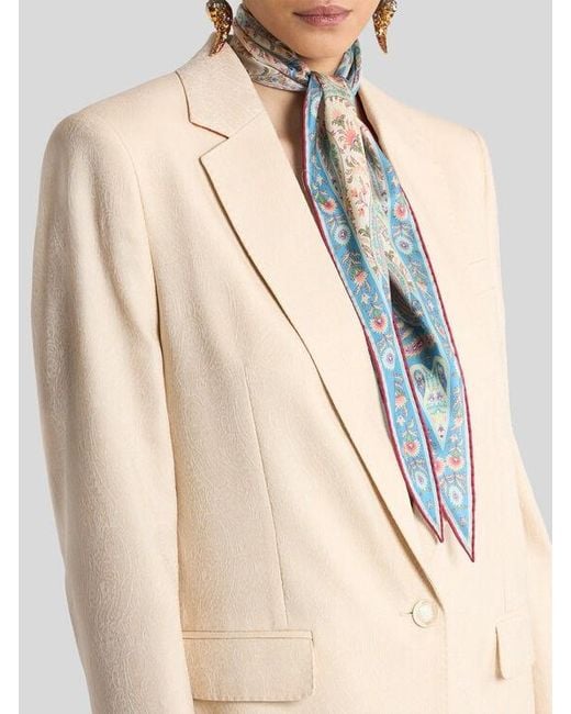Etro Blue Silk Scarf With Floral And Leafy Paisley Motif