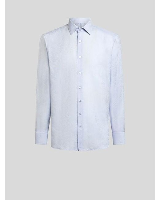 Etro Blue Cotton Jacquard Shirt for men