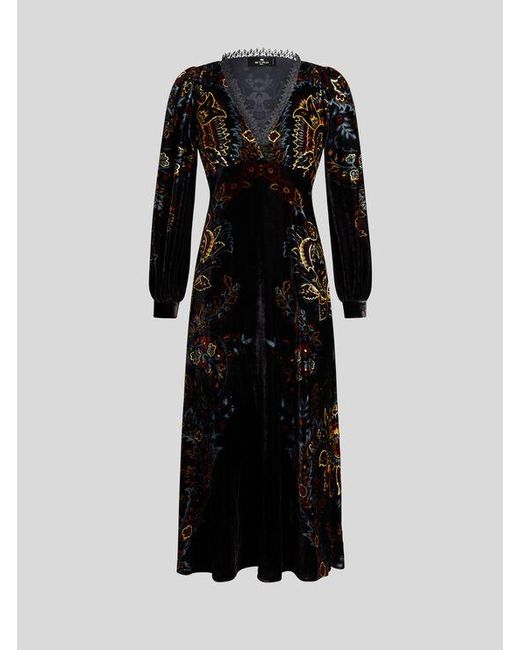 Etro Black Printed Velvet Dress