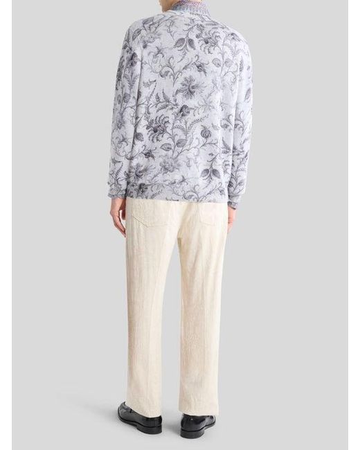 Etro White Cotton-Blend Sweater With Floral Motif for men