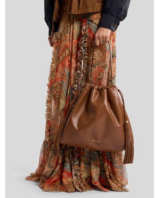 Etro Brown Large Leather Kalispera Bag With Tassels