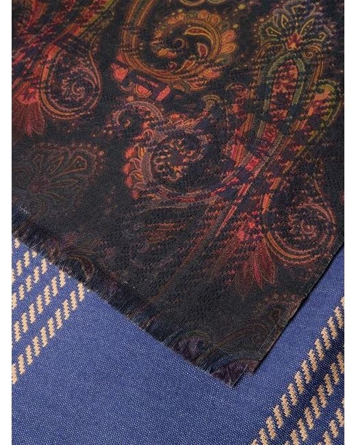 Etro Brown Wool Jacquard Scarf With Check Print And Faded Paisley Motif for men