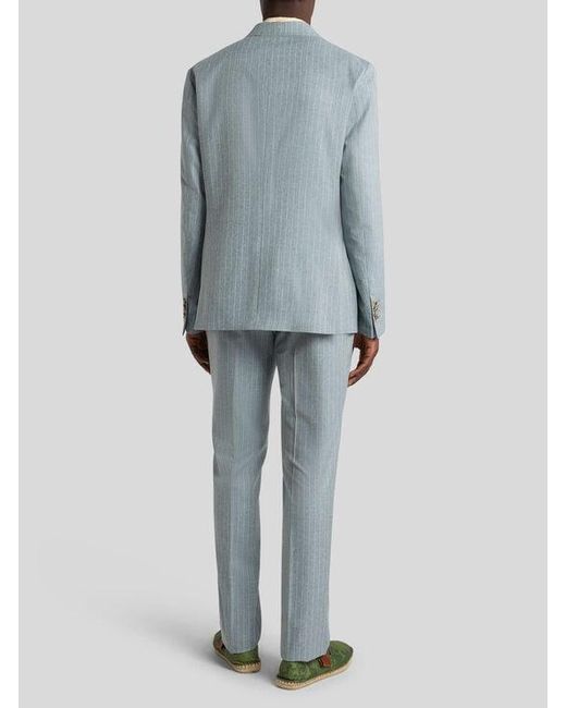 Etro Blue Single-Breasted Striped Wool And Cotton Suit for men