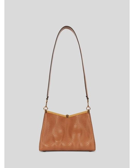 Etro Brown Medium Vela Bag With Wavy Motif And Clutch