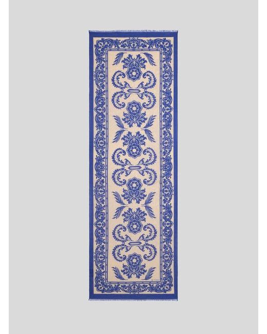 Etro Blue Chiffon Scarf With Floral Print