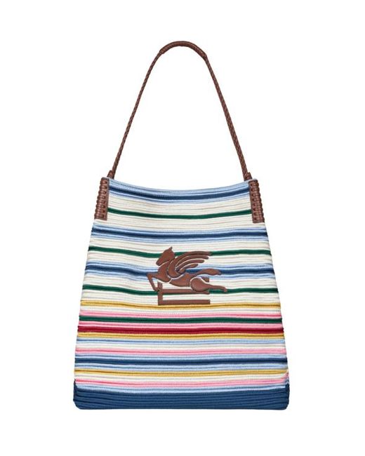 Etro Blue Large Striped Libra Tote Bag