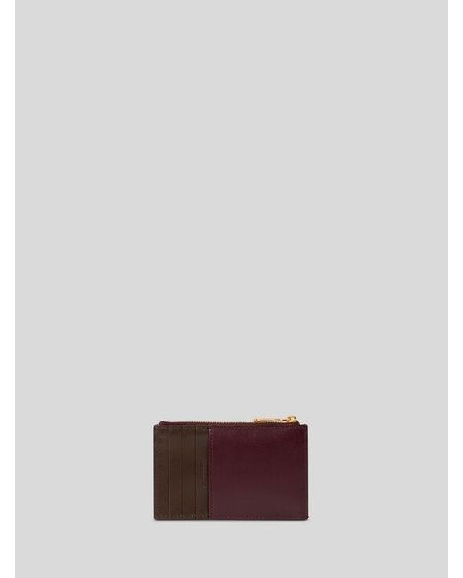 Etro Purple Leather Card Holder With Pegaso Button