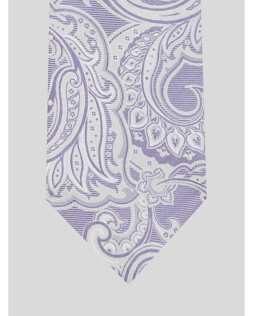 Etro White Striped Silk Jacquard Tie With Paisley Foliage Motif for men