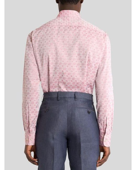 Etro Pink Cotton-Blend Fil Coupé Shirt With Micro Paisley Motif for men