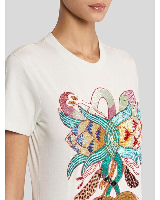 Etro White T-Shirt Aus Baumwolle Mit Stickerei, Damen, Größe