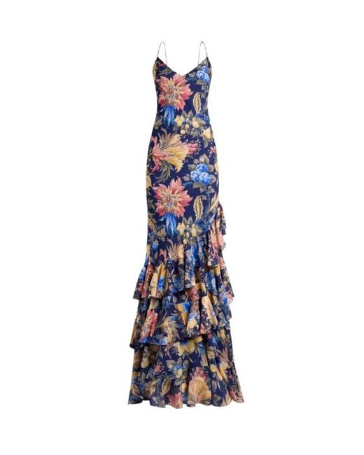 Etro White Long Seersucker Dress With Ruffles And Floral Motif