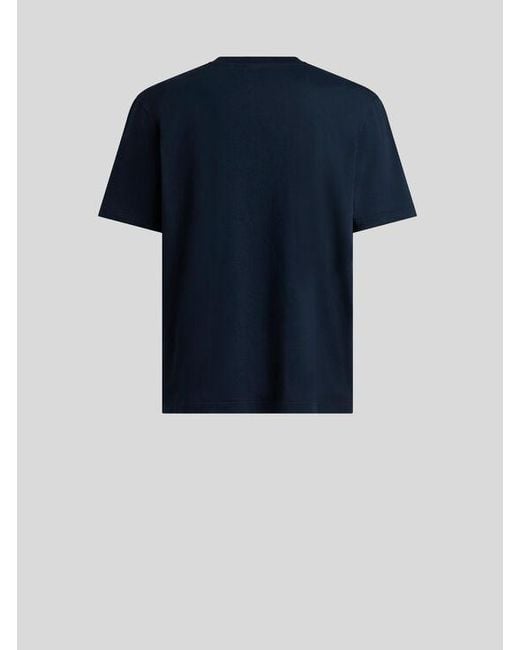 Etro Blue Cotton Jersey T-Shirt With Pegaso Embroidery for men