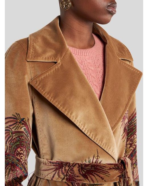 Etro Brown Velvet Coat With Print