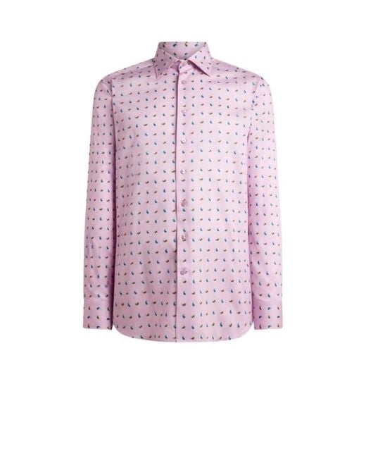 Etro Pink Cotton Sateen Shirt With Micro Paisley Motif for men
