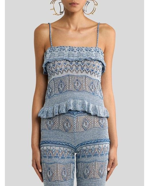 Etro Blue Crocheted Cotton Top