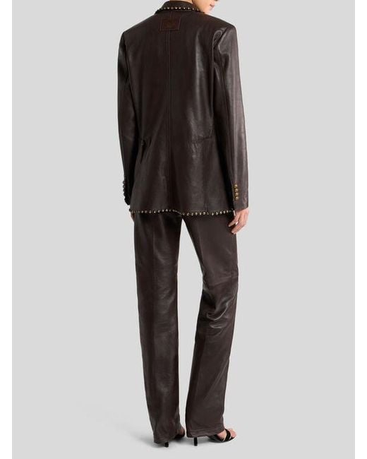 Etro Black Single-Breasted Leather Jacket With Studs