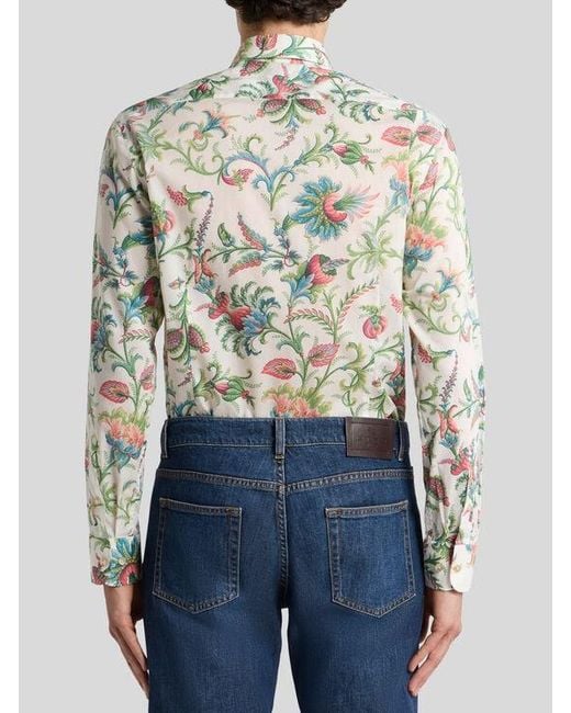 Etro White Floral Cotton Muslin Shirt for men