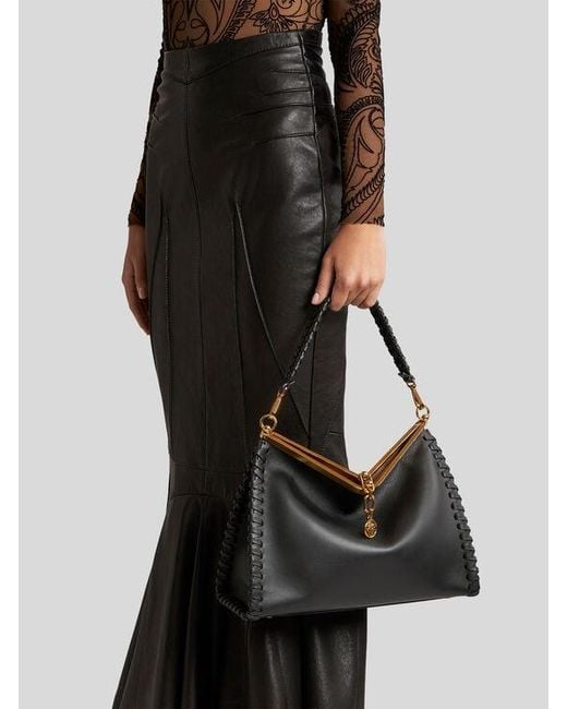 Etro Black Large Vela Bag With Thread Work