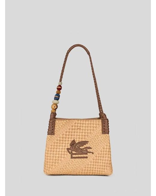 Etro Natural Small Raffia Libra Tote Bag