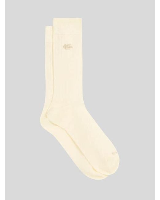 Etro White Cotton-Blend Socks With Pegaso Logo for men