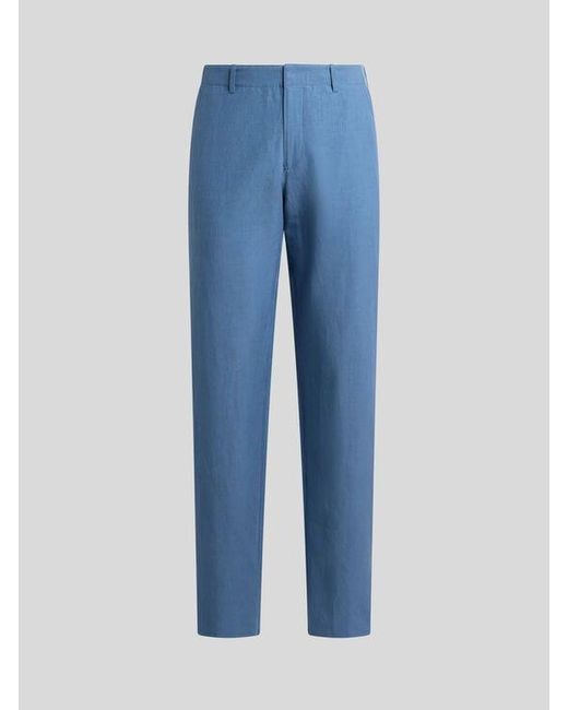Etro Blue Regular-Fit Silk-Blend Trousers for men