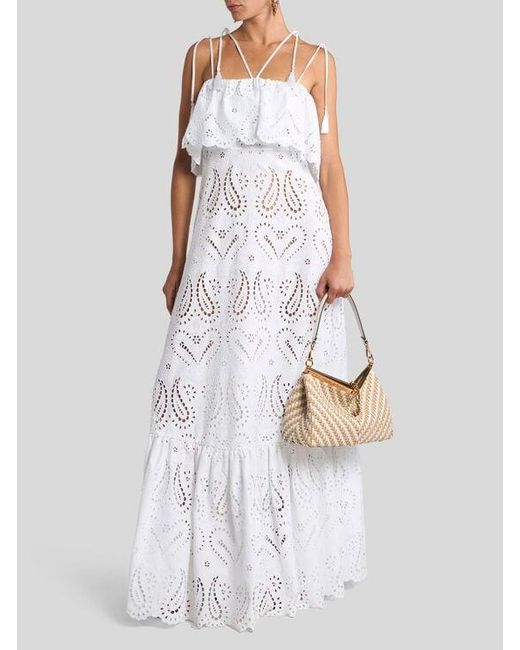 Etro White Broderie Anglaise Lace Long Dress With Paisleys And Hearts