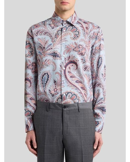 Etro Gray Floral Paisley Cotton Shirt for men