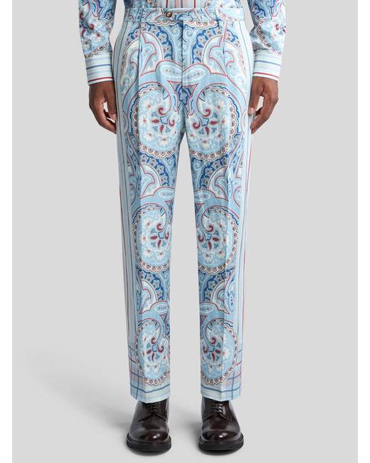 Etro Bedruckte Hose Aus Einer Leinenmischung, Herren, Größe in Blue für Herren