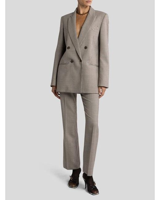Etro Gray Double-Breasted Stretch Wool Jacket With Gingham Motif