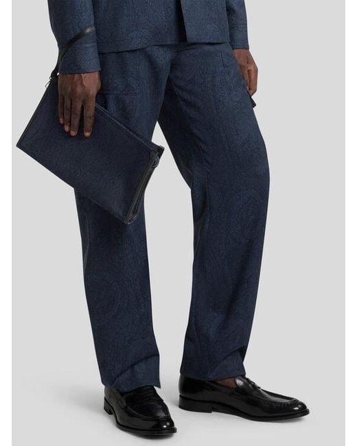 Etro Blue Large Nylon Jacquard Pouch for men