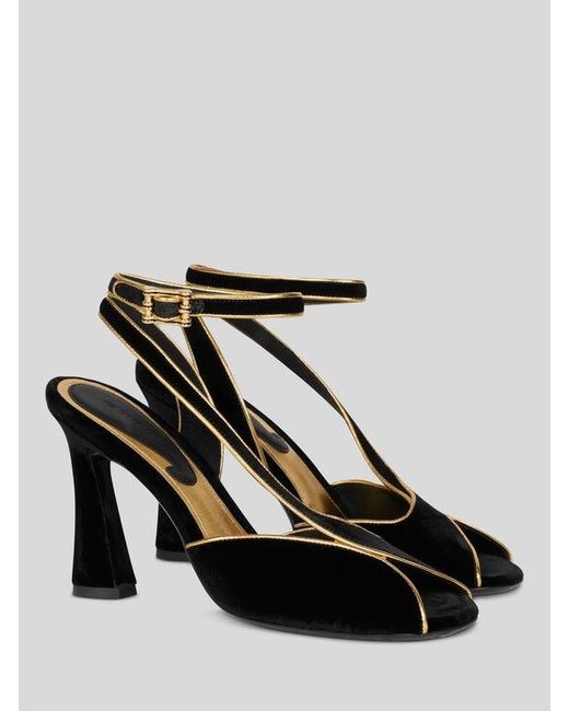 Etro Black Velvet High-Heeled Sandals With Metallic Trim