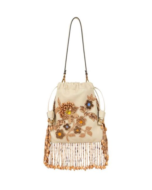 Etro Natural Small Leather Kalispera Bag With Beads And Fringing