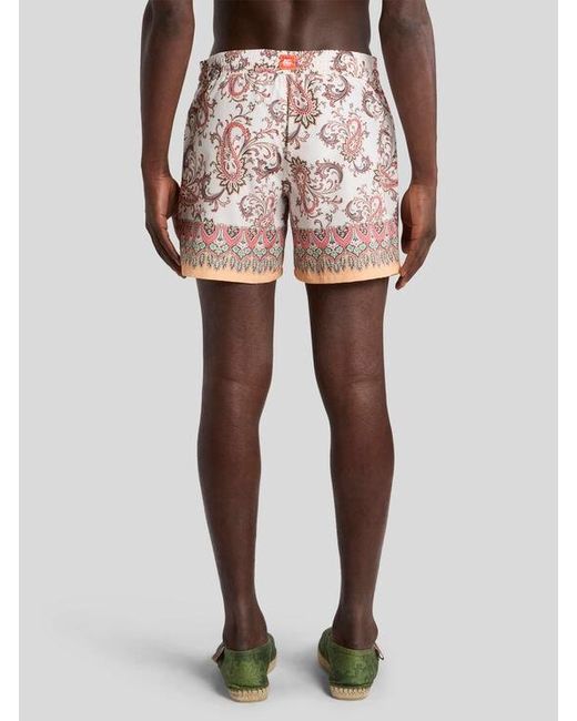 Etro White Swim Shorts With Placed Leafy Paisley Print for men