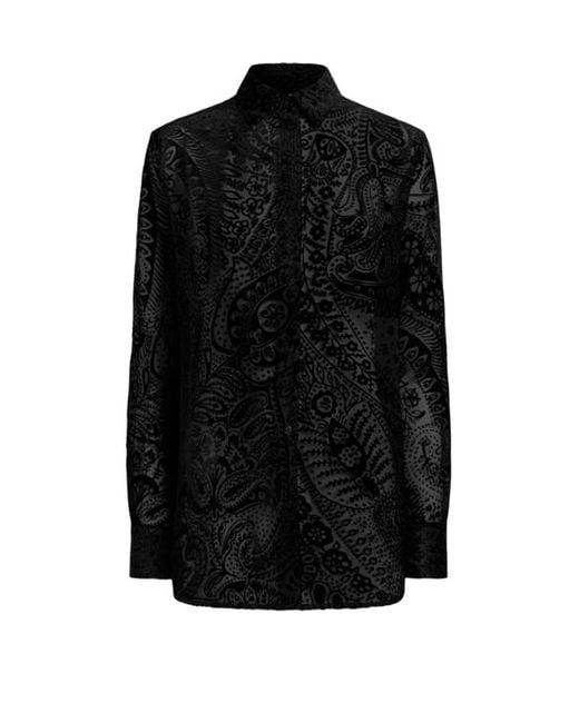 Etro Black Burnout Velvet Shirt With Floral Paisley Motif