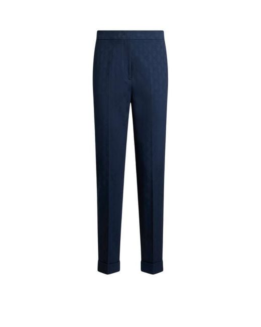 Etro Blue Cropped Cotton Jacquard Trousers With Micro Paisley Motif