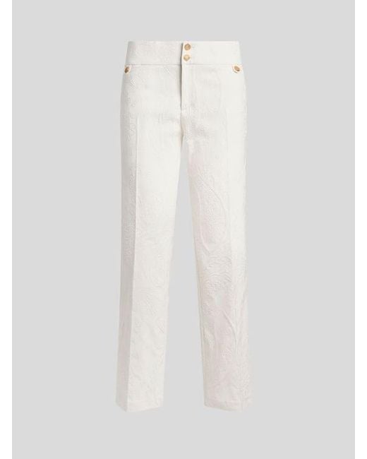 Etro White Flared Cotton-Blend Jacquard Trousers With Paisley Foliage Motif