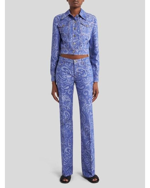 Etro Blue Flare-Jeans Mit Jacquardmuster, Damen, Größe