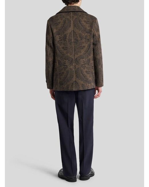 Etro Brown Double-Breasted Wool And Cashmere Pea Coat for men