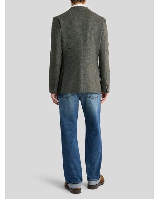 Etro Gray Single-Breasted Knit Jacket With Chevron Motif for men