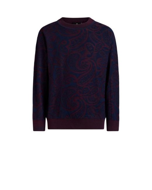 Etro Blue Wool-Blend Jacquard Sweater for men
