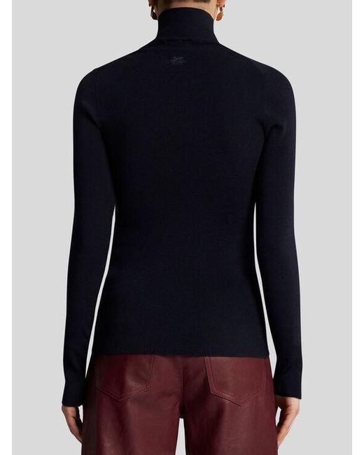 Etro Blue Wool Jacquard Turtleneck Sweater