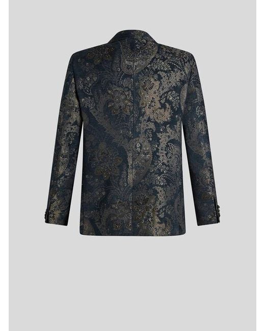 Etro Black Jacquard Blazer With Embroidery for men