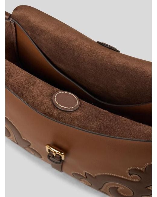 Etro Brown Medium Leather Pony Bag With Texan Embroidery