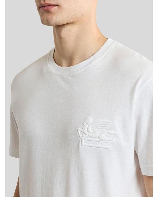 Etro White Cotton Jersey T-Shirt With Raised Pegaso Logo for men