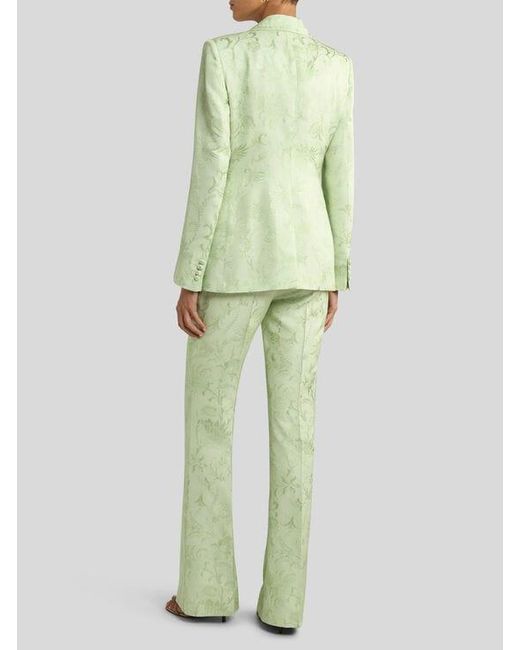 Etro Green Single-Breasted Jacquard Jacket With Floral Motif