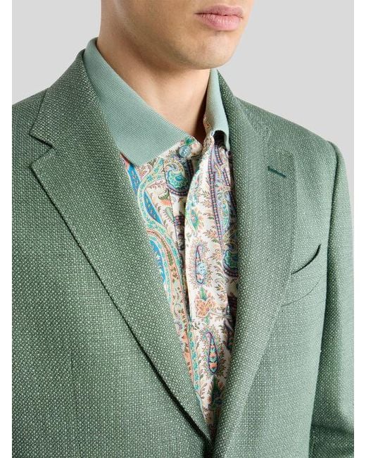 Etro Green Single-Breasted Wool Mouliné Jacket for men