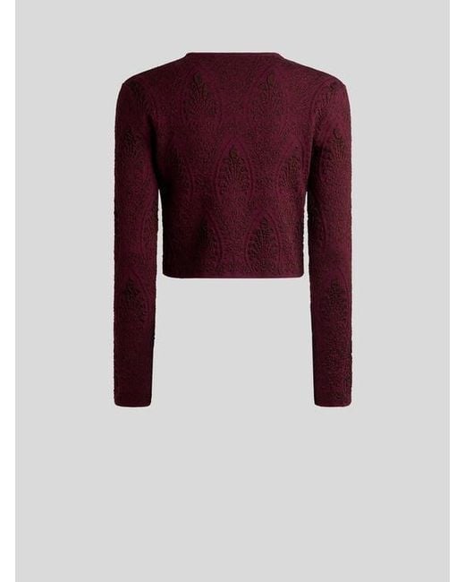 Etro Purple Cropped Jacquard Cardigan With Medallion Motif