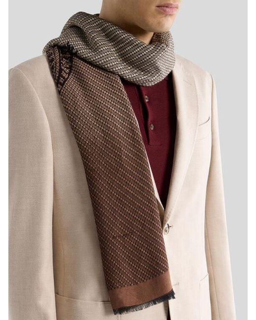Etro Brown Jacquard Scarf With Placed Paisley Motif for men