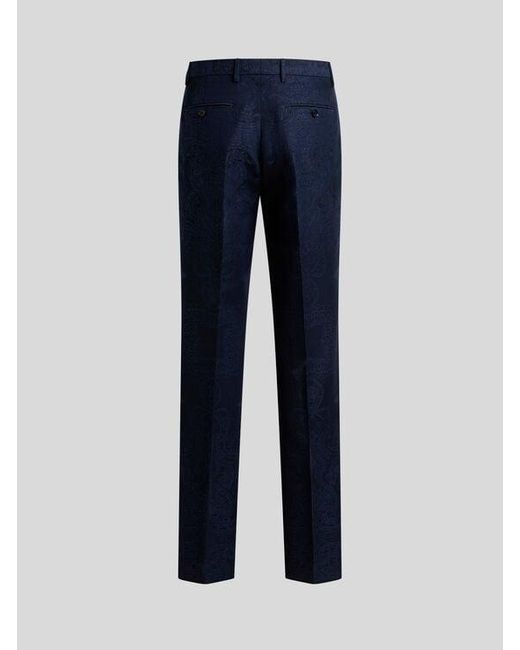 Etro Blue Cotton-Blend Jacquard Trousers With Placed Floral Paisley Motif for men